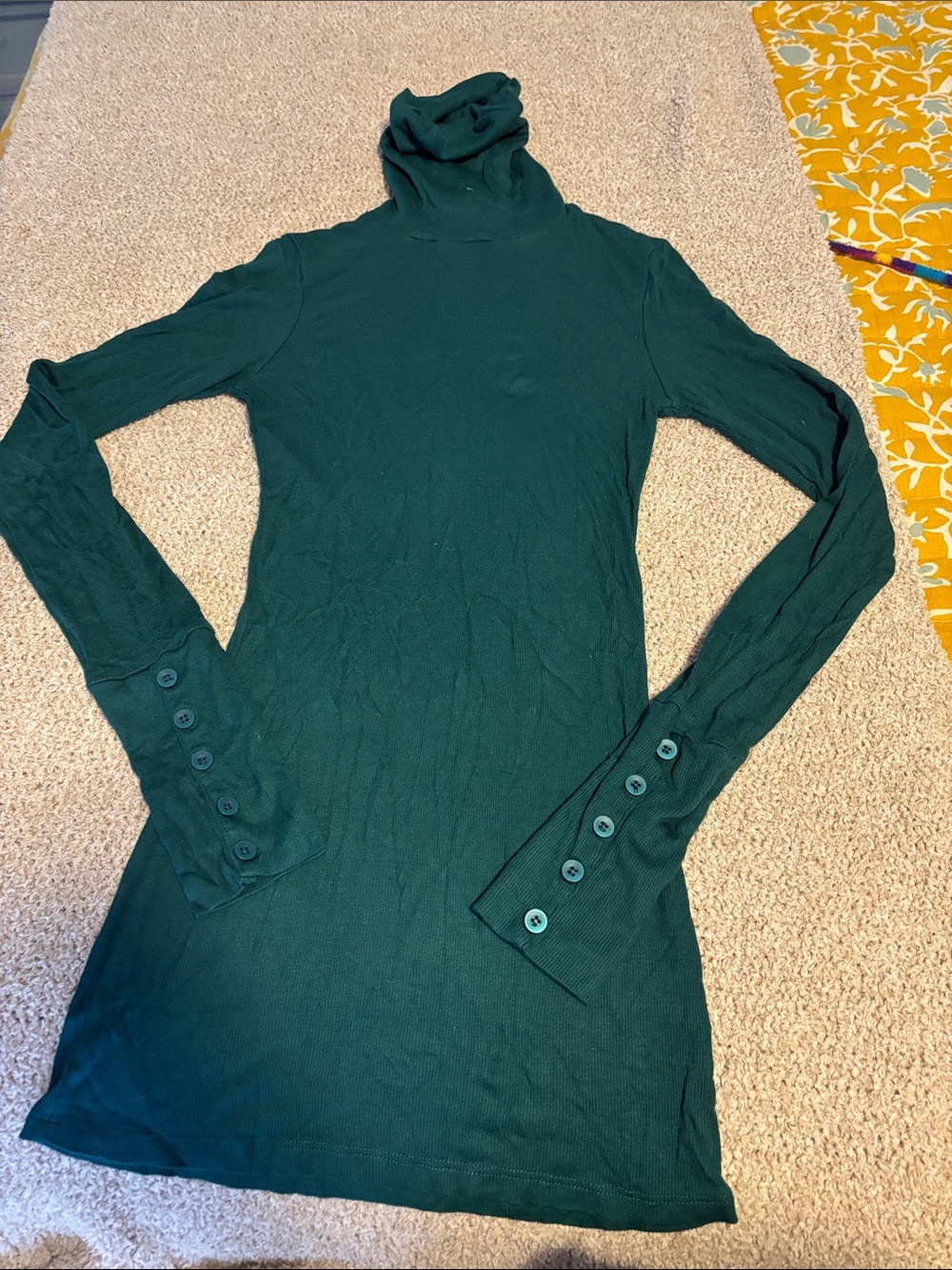 Anthropologie Bordeaux Emerald Green Turtleneck Top Button Sleeve Knit Cozy Fall